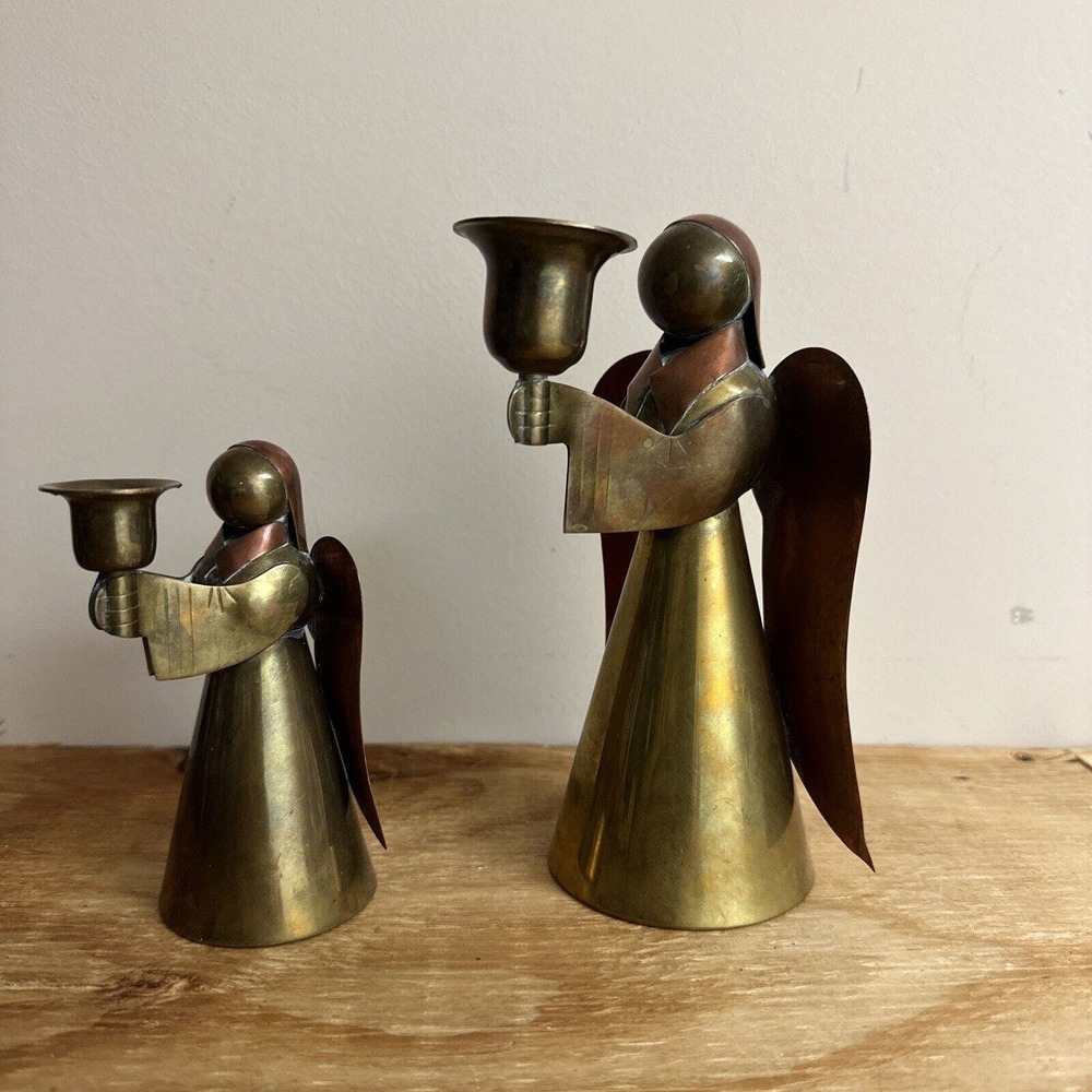 Angel Candle Holder‎  Two Candlestick Vintage Metal & Brass Christmas